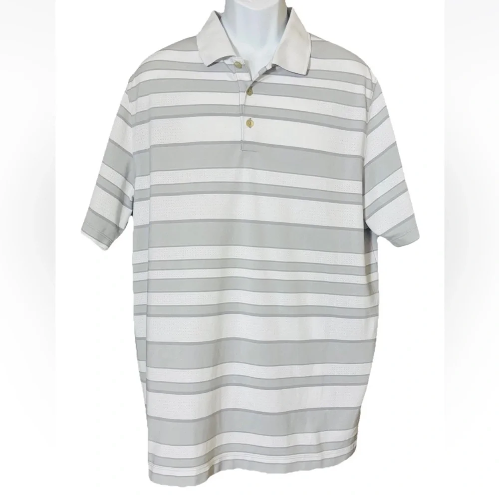 Nike Golf Tour Performance Polo Shirt Dri-Fit Size X-Large Gray White Stripe